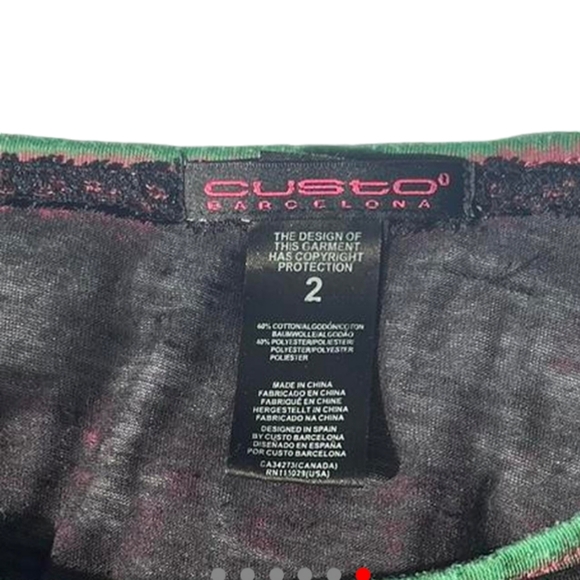 Custo Barcelona Sheer Colorful Floral Graphic Print Top 3/4 Sleeve Size 2 - Picture 3 of 4